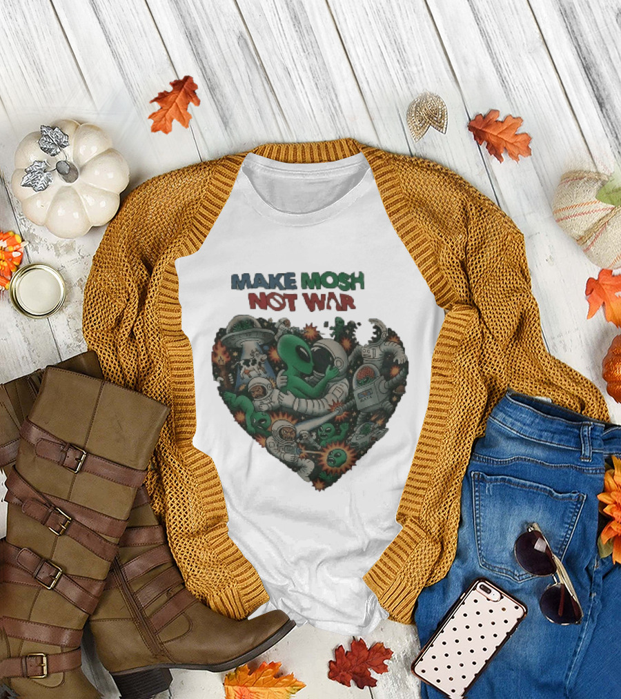 Make Mosh Not War Alien Astronauts Heart Explosion T-Shirt
