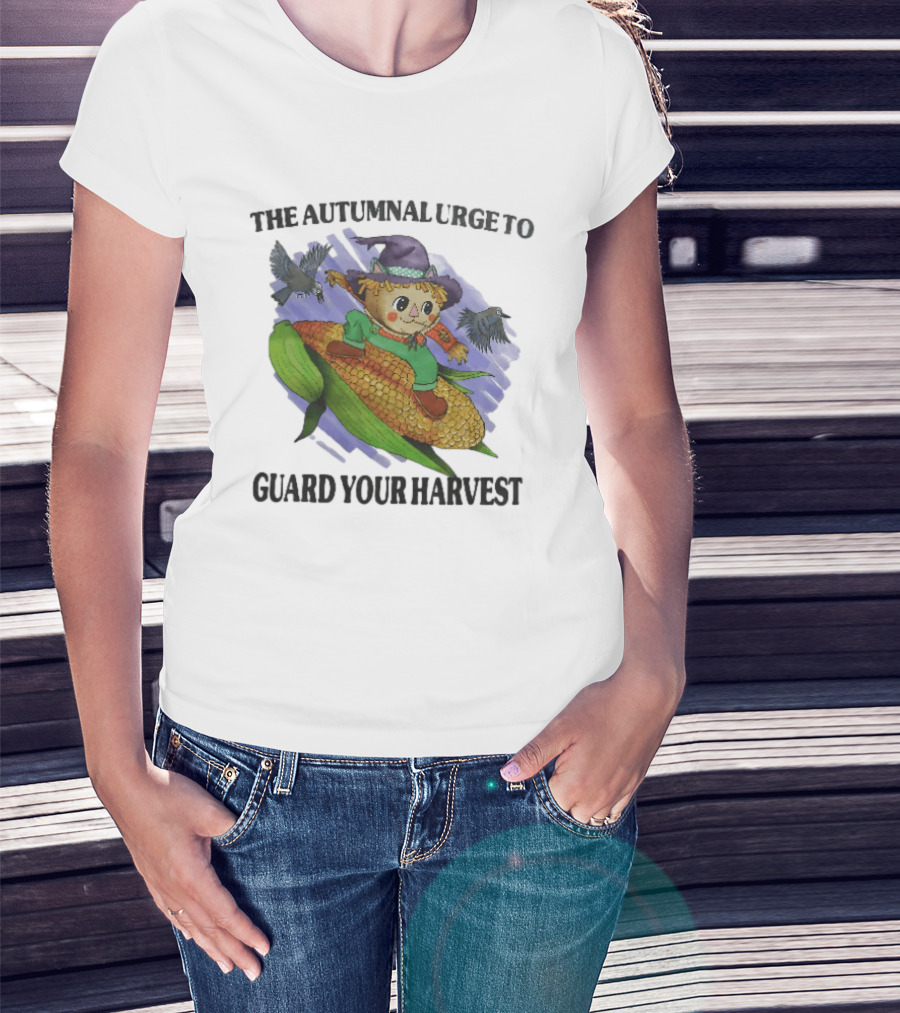 The Autumnal Urge To Guard Your Harvest Scarecrow Corn T-Shirt