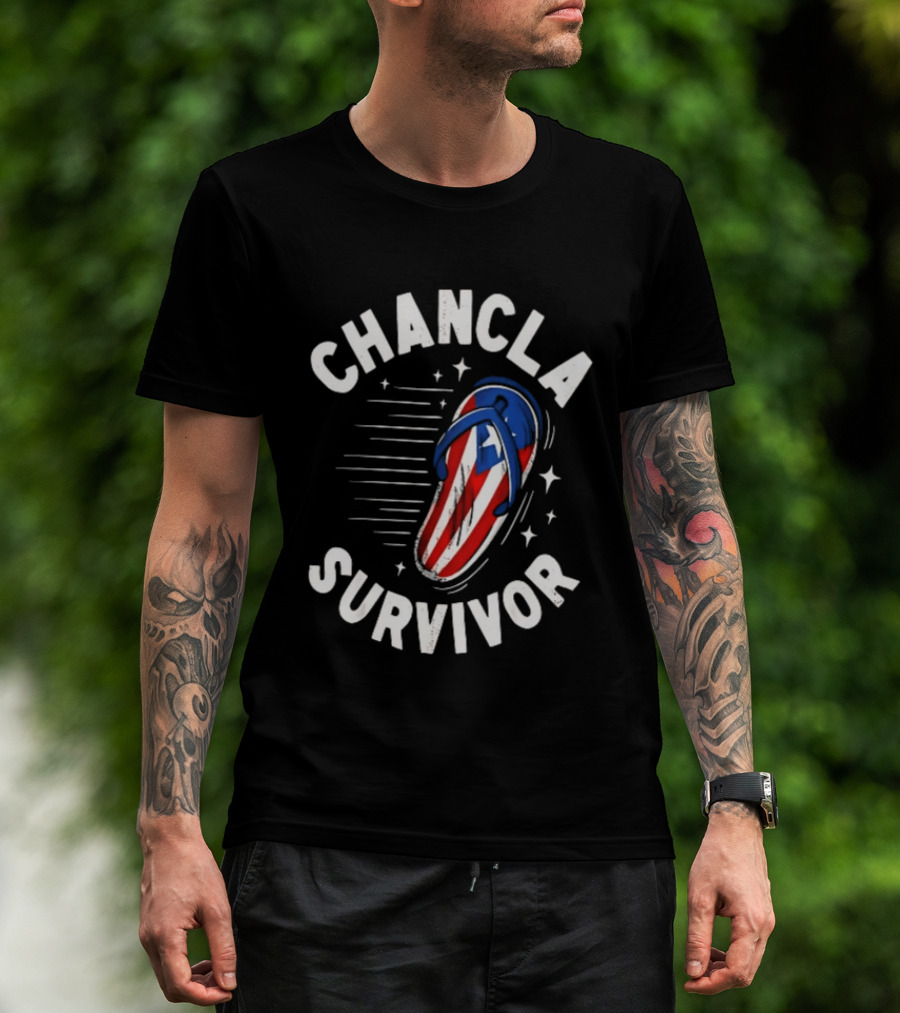 Chancla Survivor Puerto Rico Flag Flip Flop Novelty T-Shirt