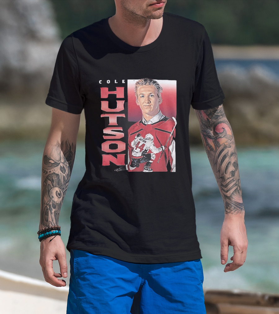 Cole Hutson Ice Hockey Player Red Jersey Number 44 Celebration T-Shirt