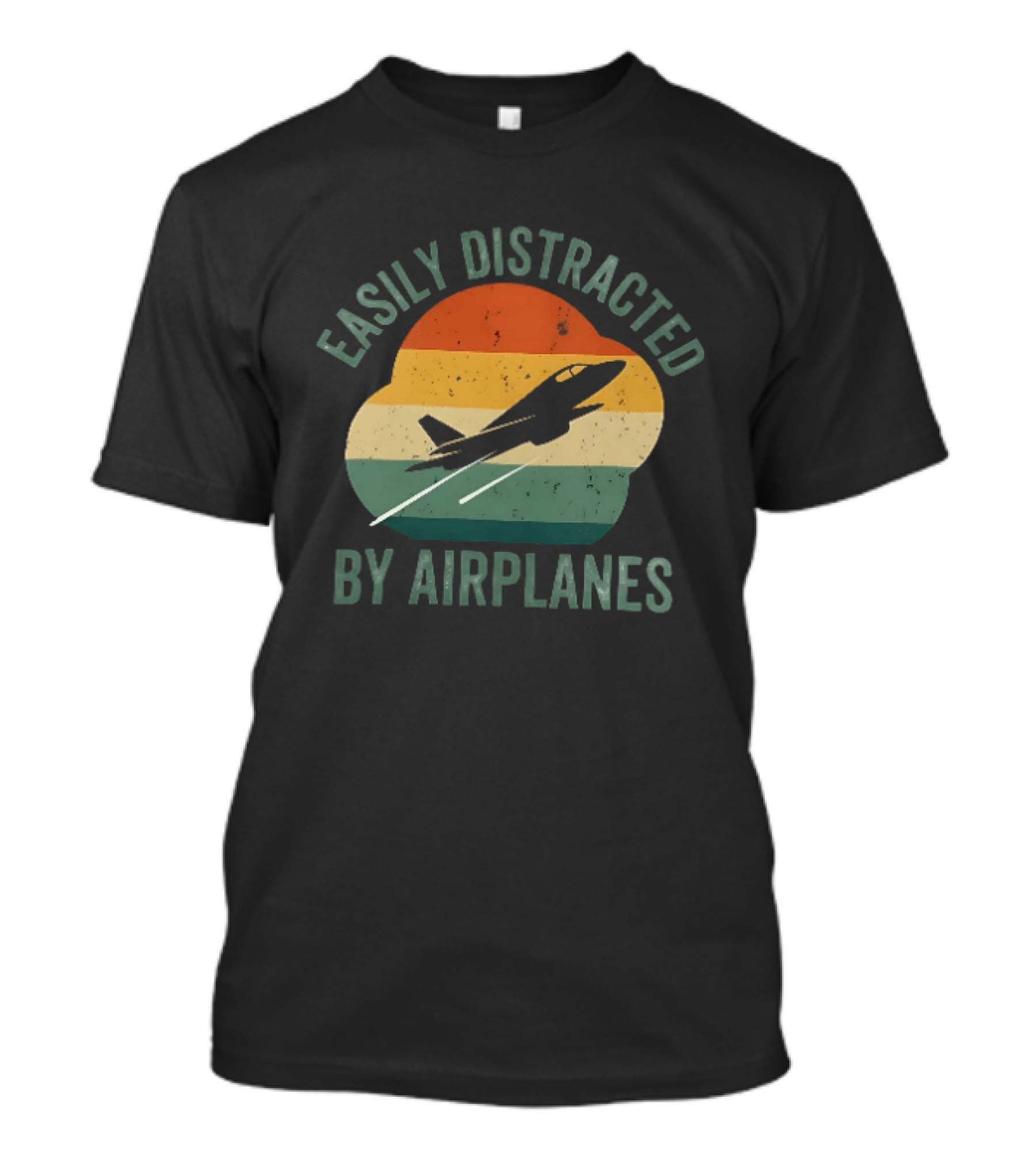 Easily Distracted By Airplanes Retro Jet Vintage Stripes T-Shirt