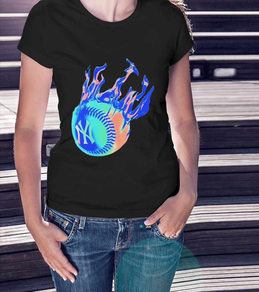 New York Yankees MLB Flaming Baseball Iconic Sports Team T-Shirt