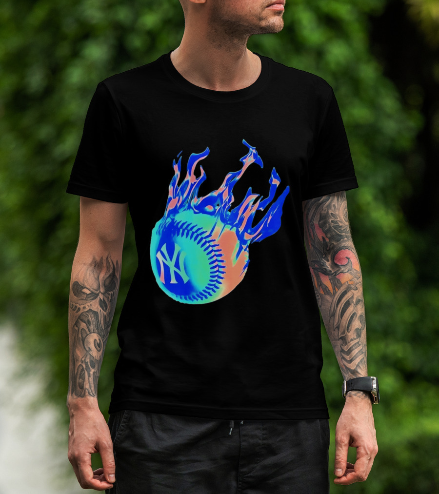 New York Yankees MLB Flaming Baseball Iconic Sports Team T-Shirt