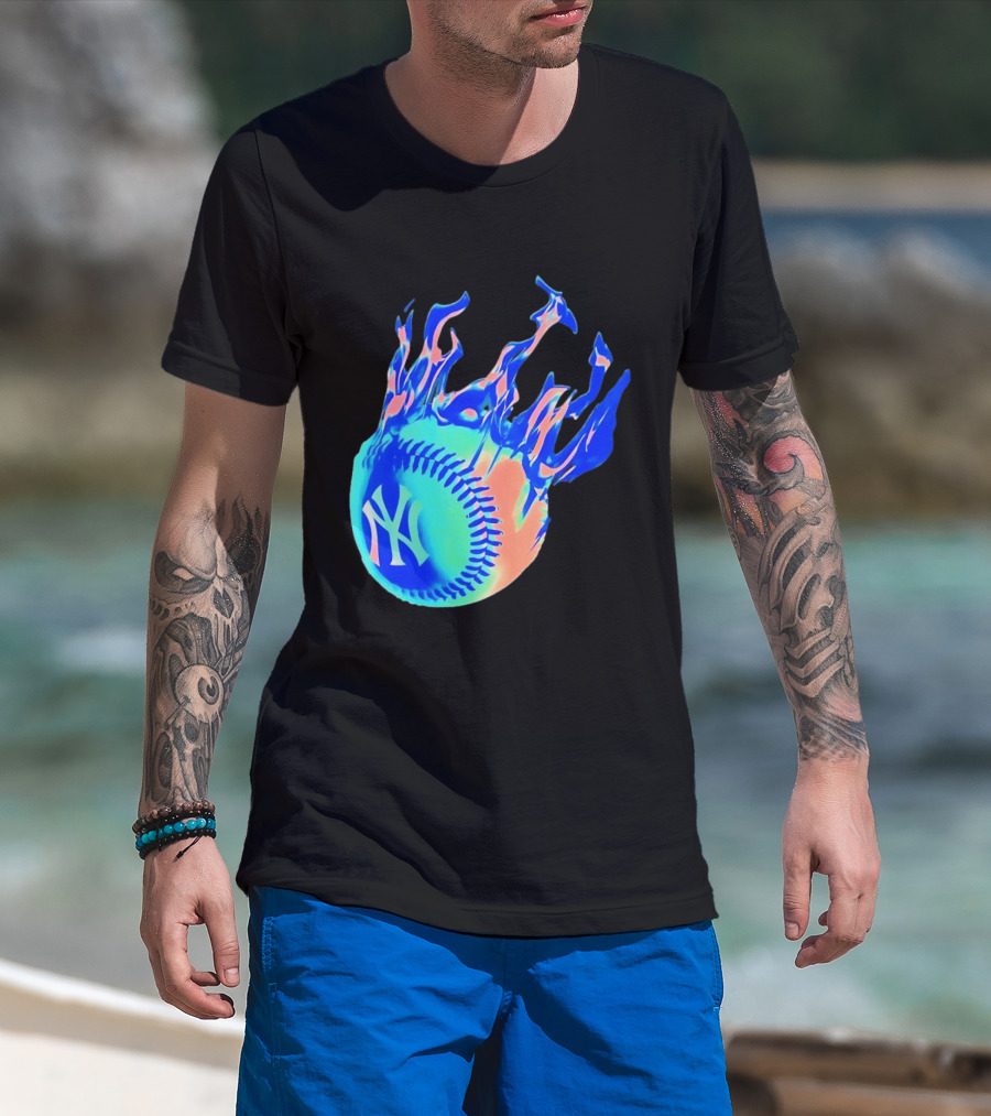 New York Yankees MLB Flaming Baseball Iconic Sports Team T-Shirt