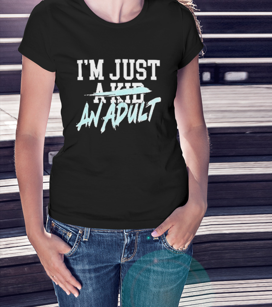 I'm Just A Kid An Adult Distressed Block Blue Paint Brush T-Shirt