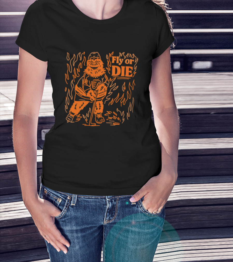 Fly Or Die Gritty Philadelphia Flyers Hockey Flame T-Shirt
