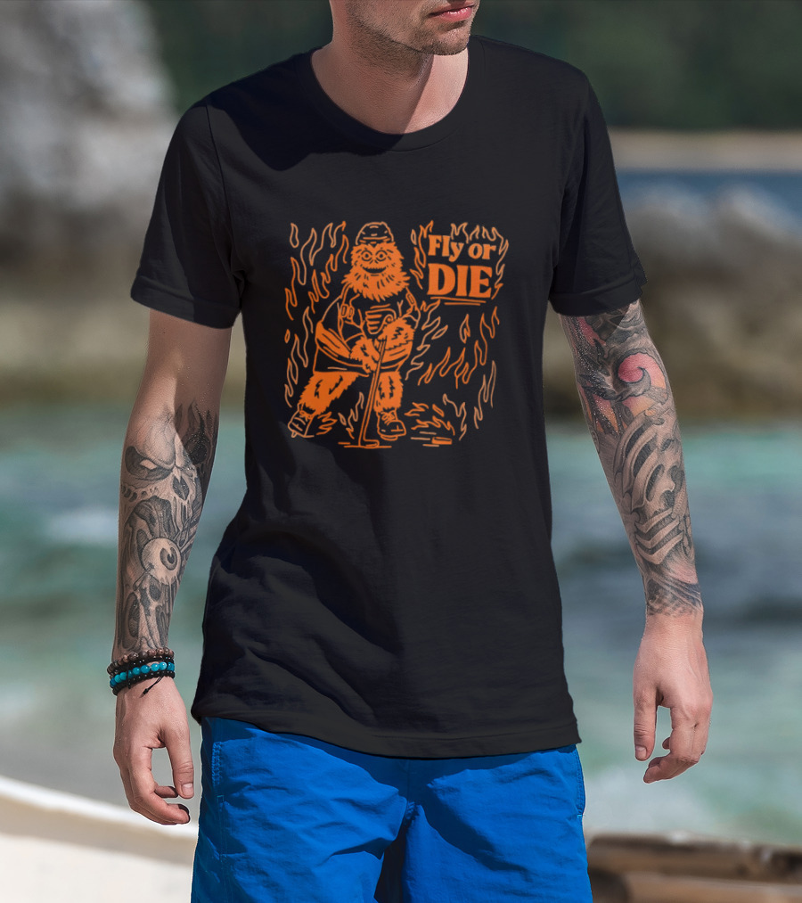 Fly Or Die Gritty Philadelphia Flyers Hockey Flame T-Shirt