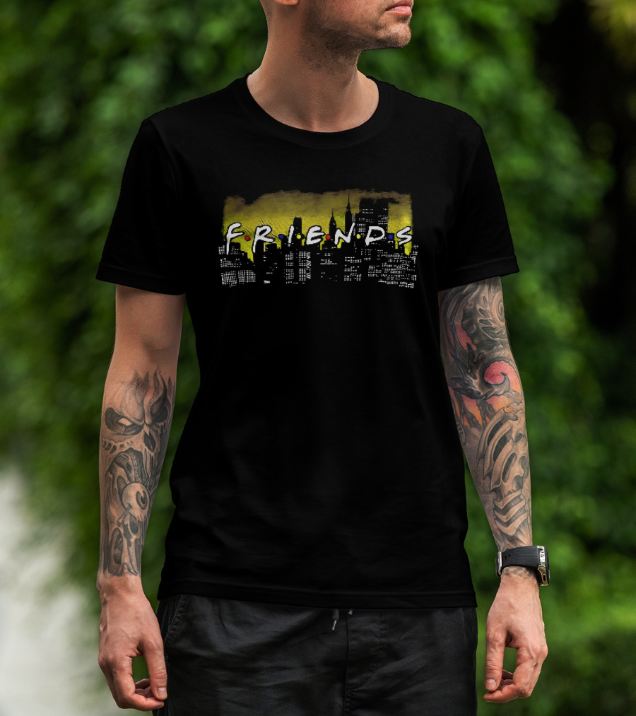 Friends Yellow Glowing New York City Skyline Night T-Shirt