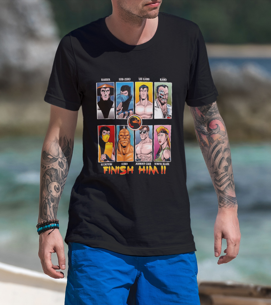 Raiden Sub Zero Liu Kang Kano Scorpion Goro Johnny Cage Sonya Blade Finish Him Mortal Kombat T-Shirt