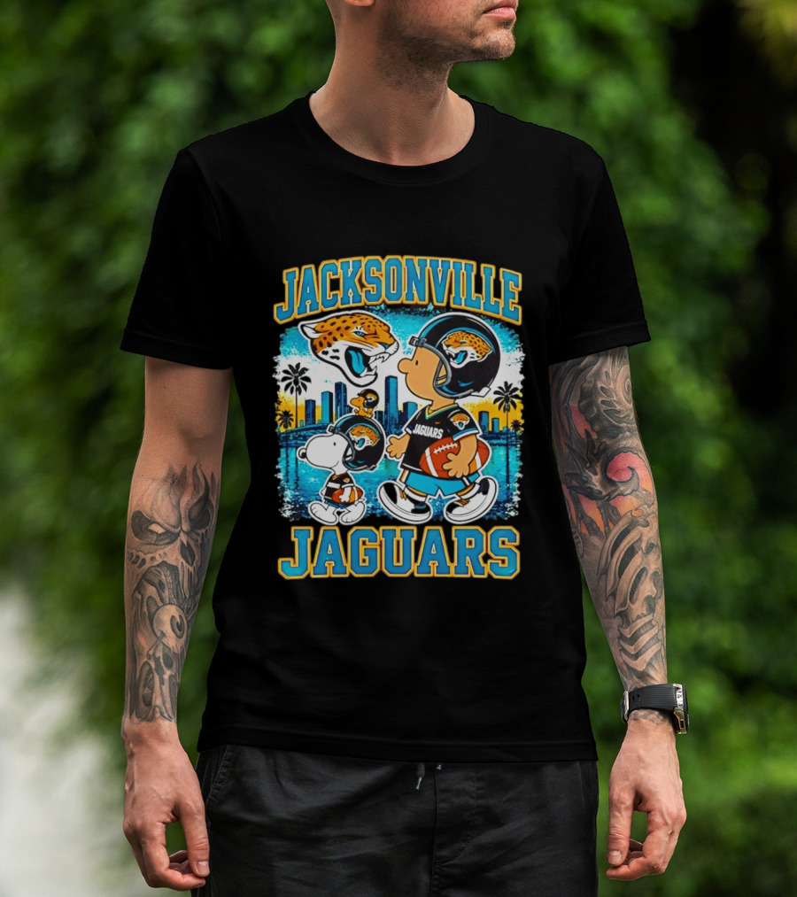 Jacksonville Jaguars Snoopy Woodstock Skyline 2026 Football T-Shirt