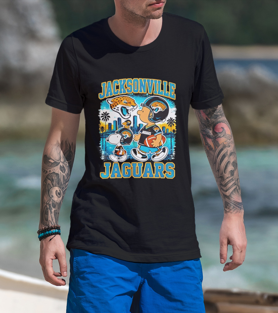 Jacksonville Jaguars Snoopy Woodstock Skyline 2026 Football T-Shirt