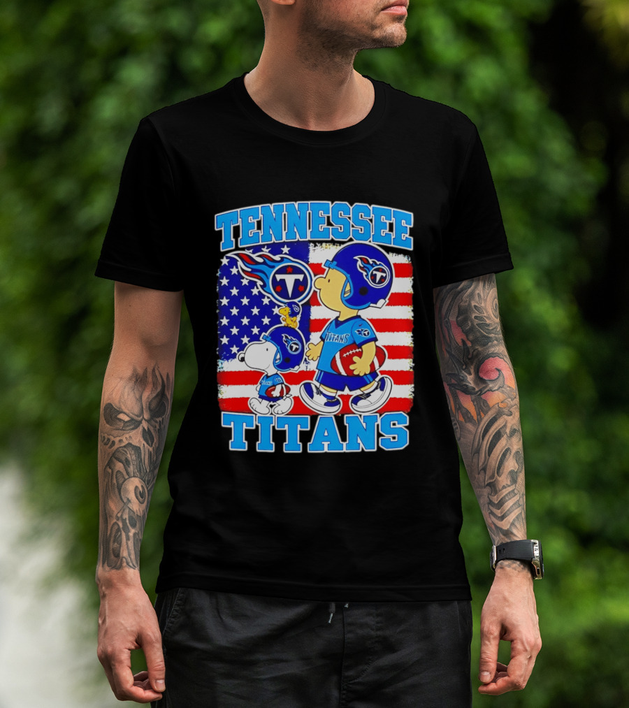 Tennessee Titans Snoopy Woodstock American Flag NFL Football 2026 T-Shirt