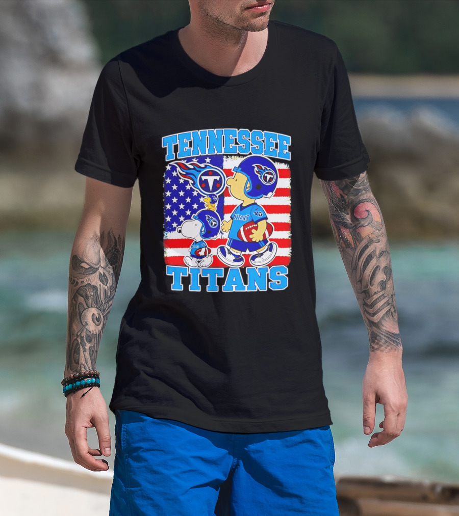 Tennessee Titans Snoopy Woodstock American Flag NFL Football 2026 T-Shirt