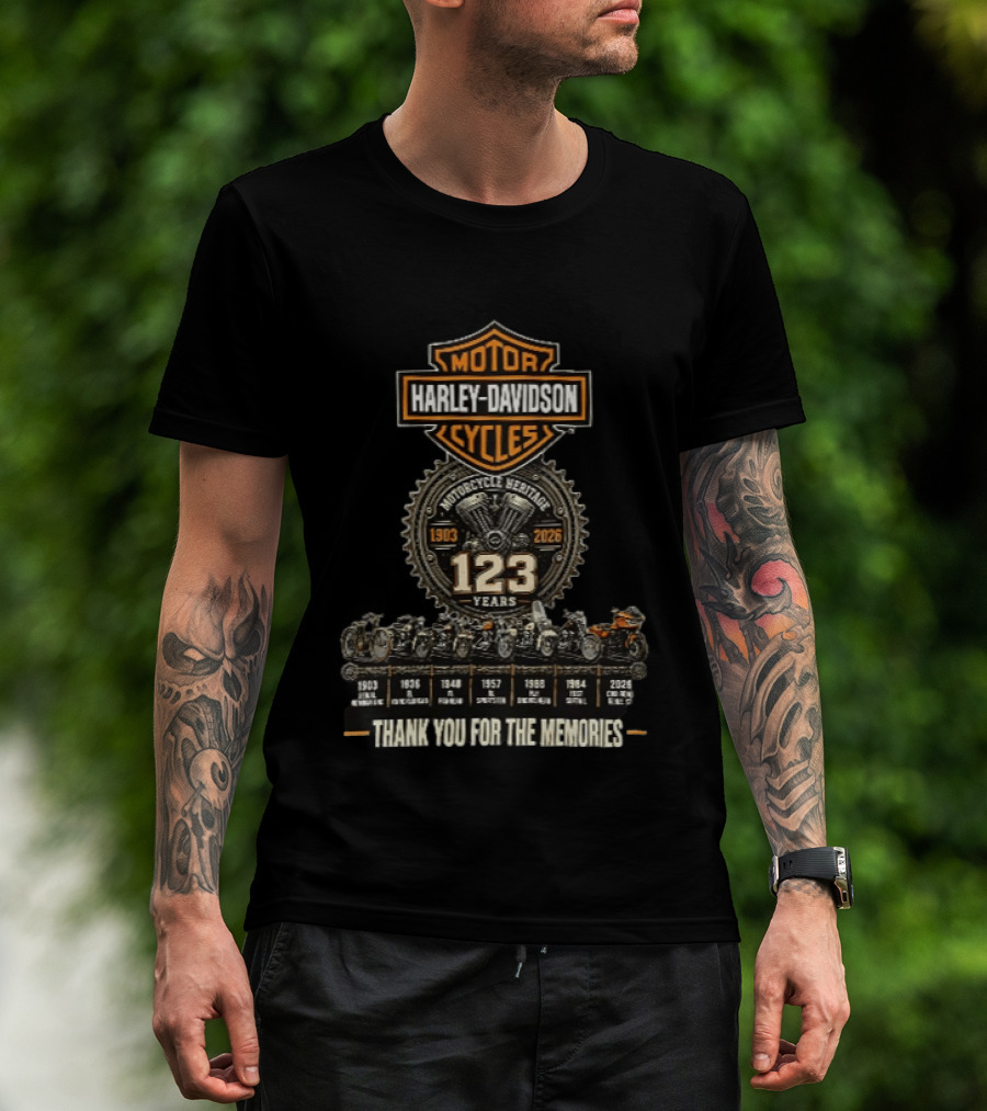 Motorcycle Heritage 123 Years Harley Davidson Thank You For The Memories 1903 2026 T-Shirt