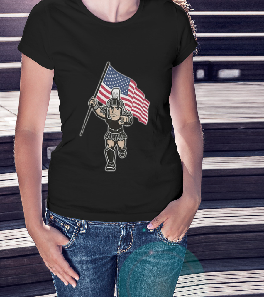 Spartan Warrior Carrying American Flag T-Shirt