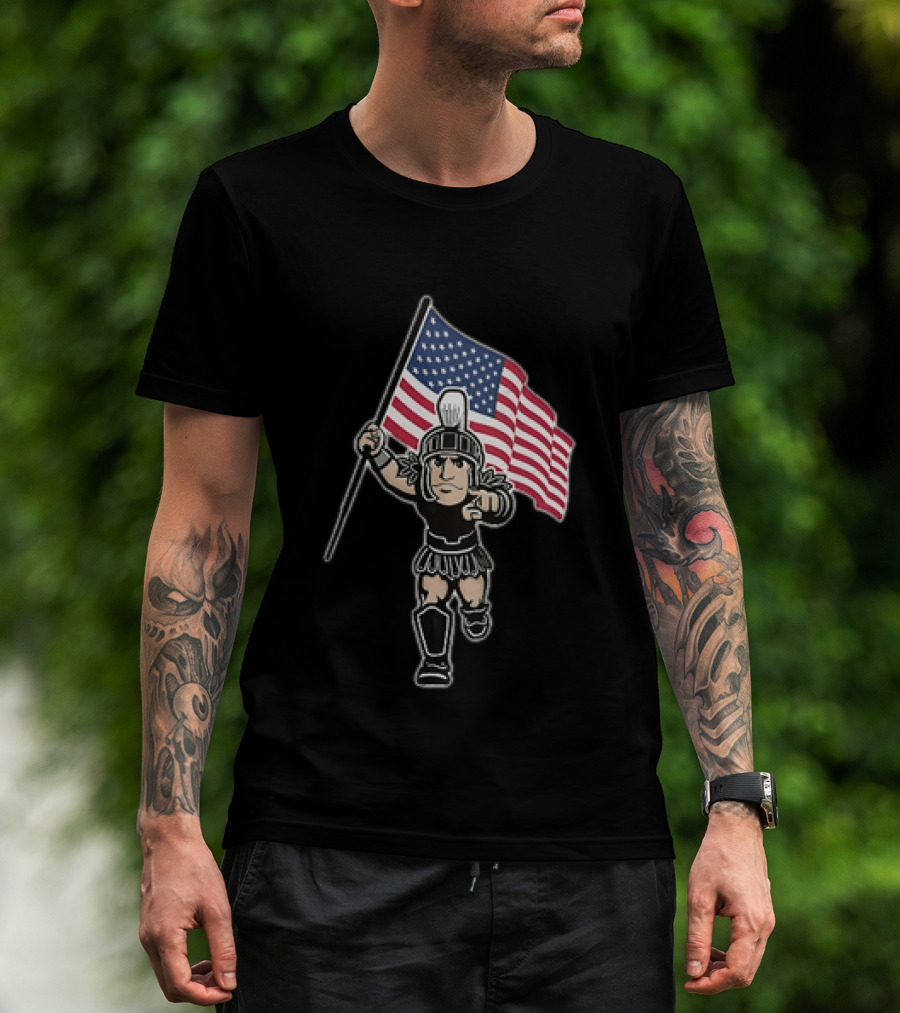 Spartan Warrior Carrying American Flag T-Shirt