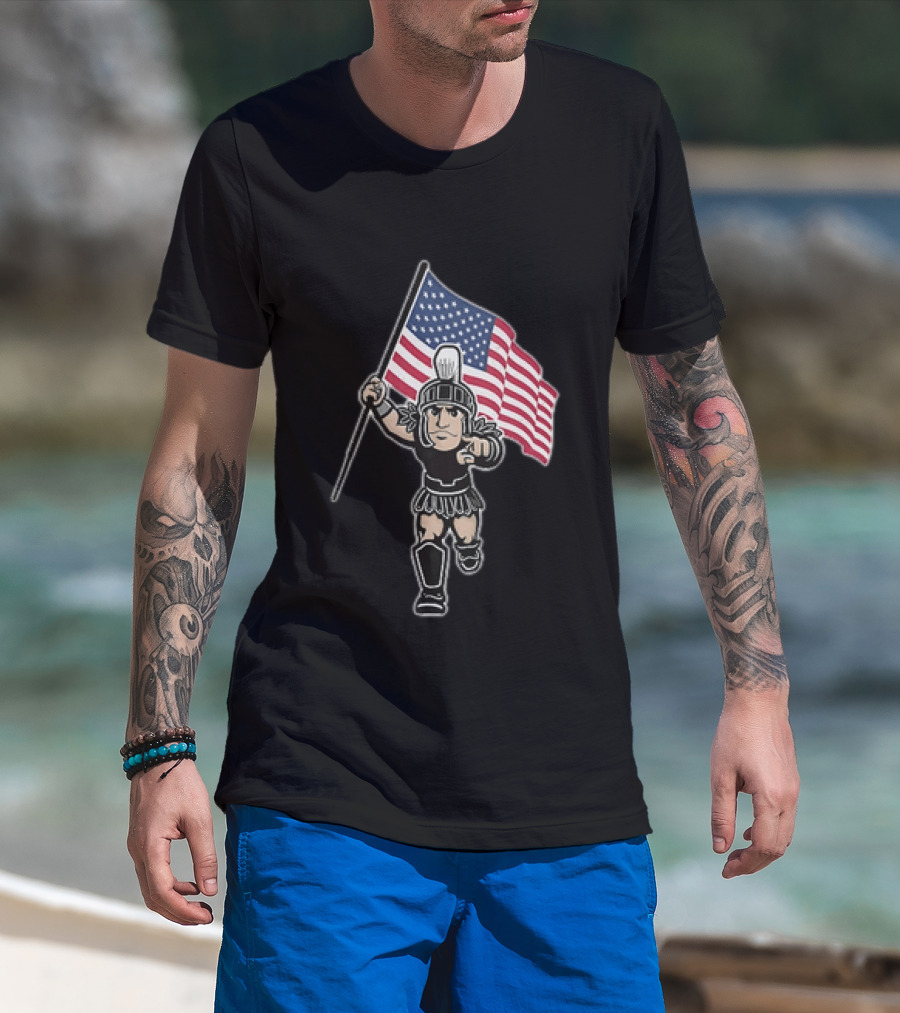 Spartan Warrior Carrying American Flag T-Shirt