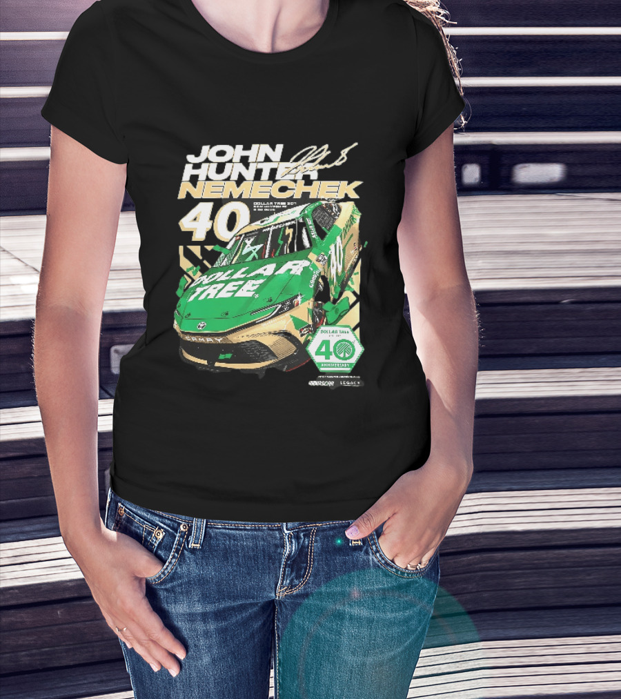 John Hunter Nemechek Dollar Tree 301 40th Anniversary 2026 Green Gold Toyota Camry Nascar New Hampshire Est 1986 T-Shirt