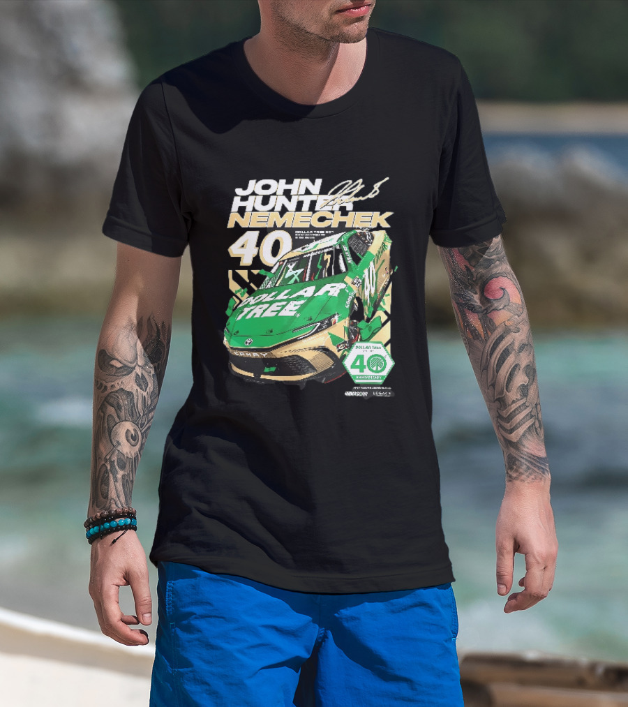 John Hunter Nemechek Dollar Tree 301 40th Anniversary 2026 Green Gold Toyota Camry Nascar New Hampshire Est 1986 T-Shirt