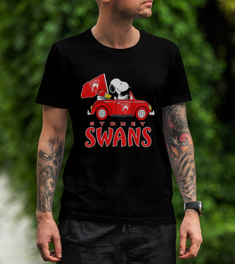 Sydney Swans Snoopy Woodstock Red Car Banner T-Shirt