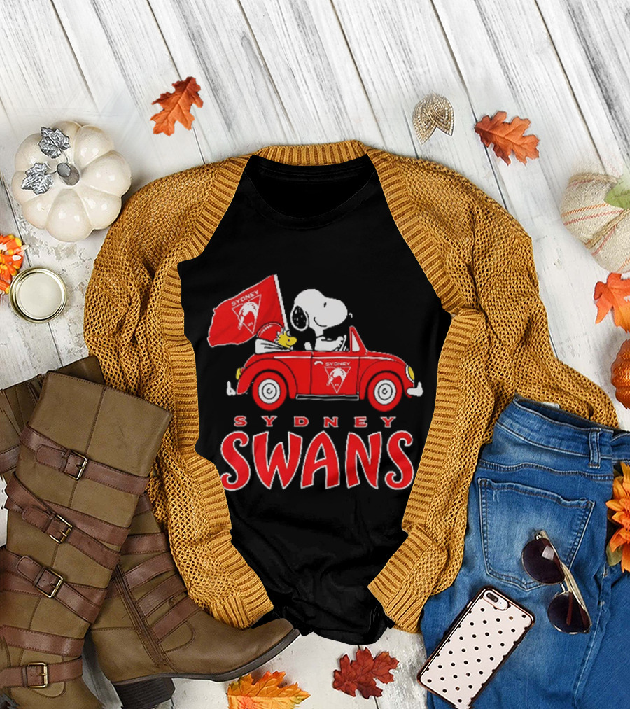 Sydney Swans Snoopy Woodstock Red Car Banner T-Shirt
