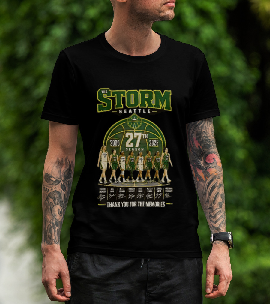 The Storm Seattle 27th Season 2000 2026 Thank You For The Memories Sue Bird Jewell Loyd Breanna Stewart Sami Whitcomb Noelle Quinn Ezi Magbegor T-Shirt