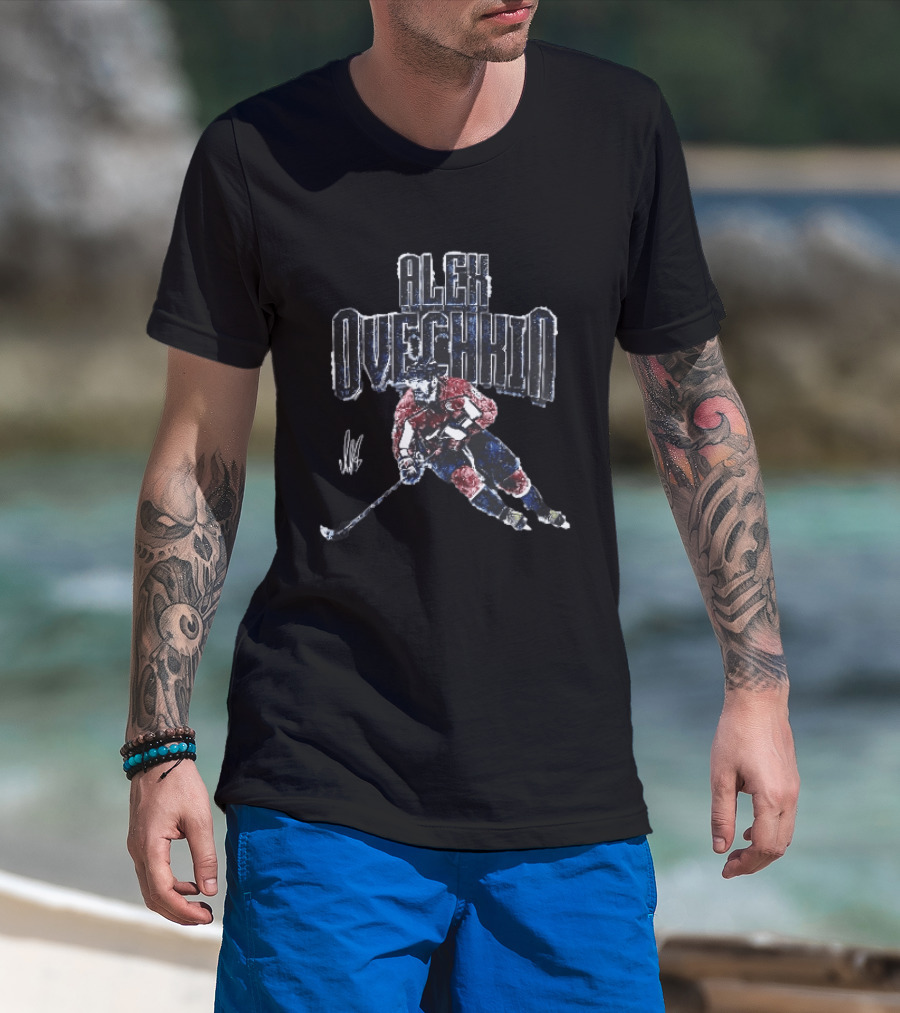 Washington Capitals NHL Alex Ovechkin Ice Hockey Player Skating Stick T-Shirt