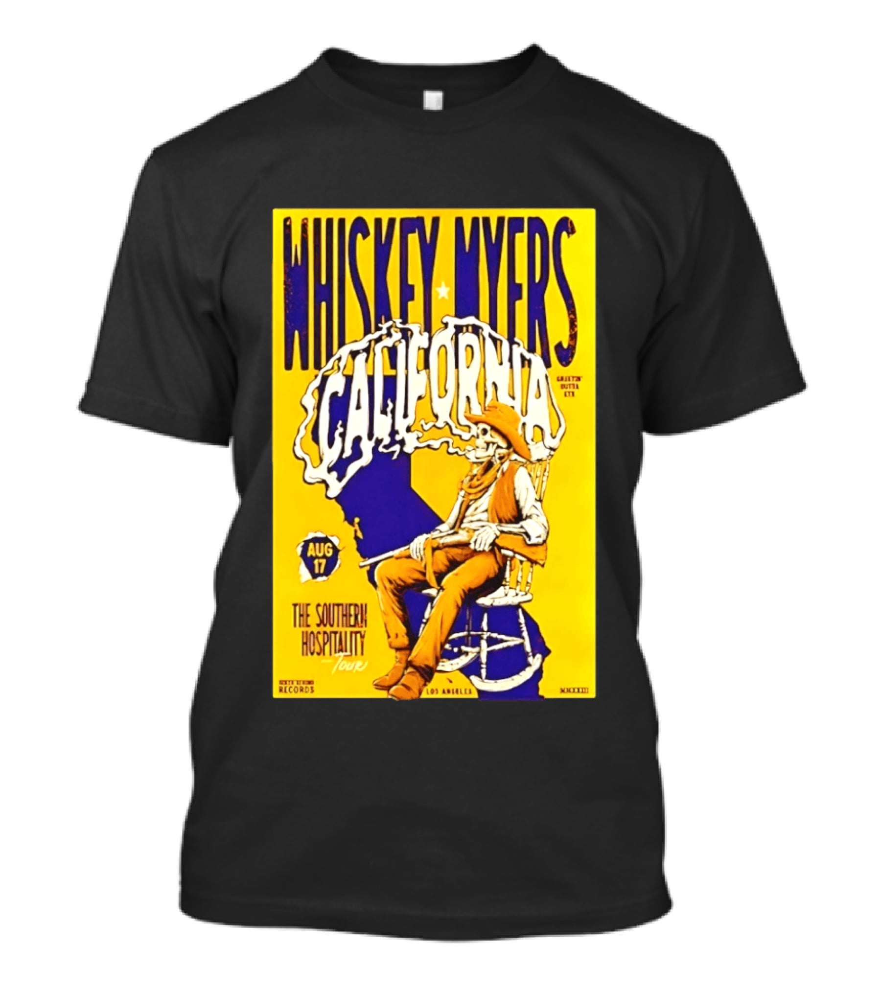 Whiskey Myers California Southern Hospitality Tour August 17 Los Angeles Reclining Cowboy T-Shirt