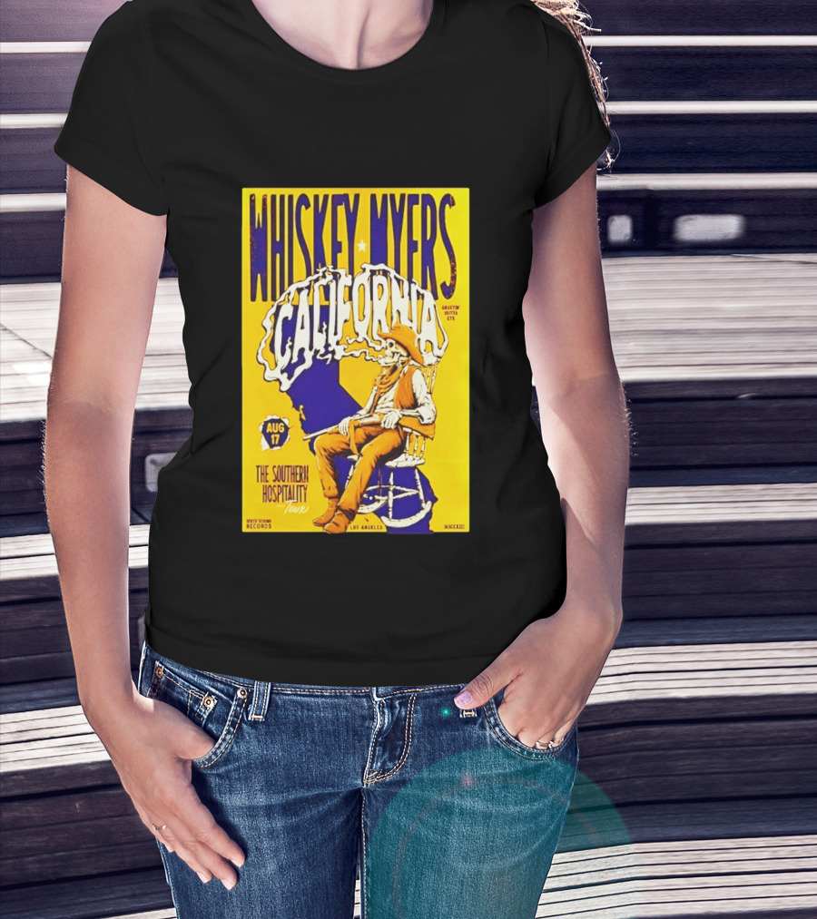 Whiskey Myers California Southern Hospitality Tour August 17 Los Angeles Reclining Cowboy T-Shirt