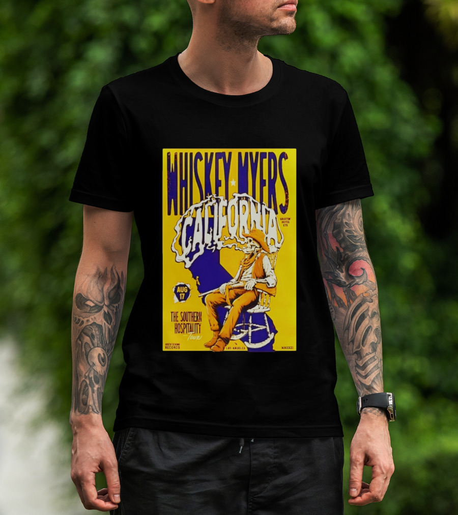 Whiskey Myers California Southern Hospitality Tour August 17 Los Angeles Reclining Cowboy T-Shirt