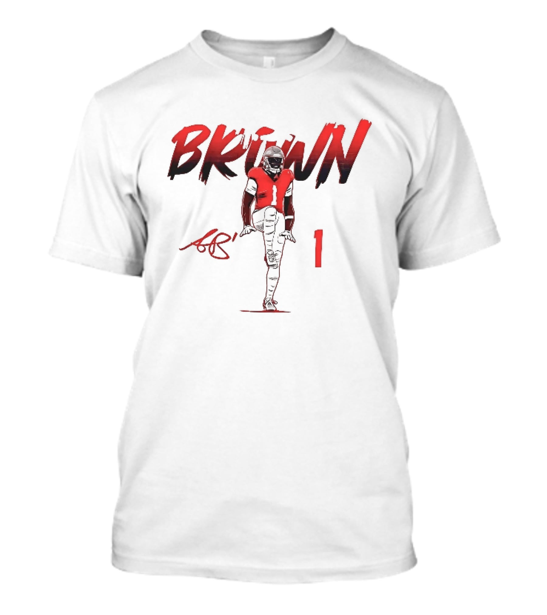 Brown AB 1 Football Player Red Brush Stroke High Knee Pose T-Shirt