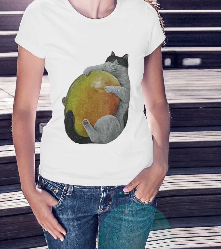 Cat Hugging Giant Mango Fruit T-Shirt