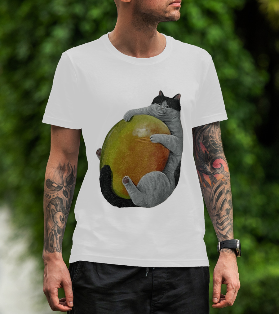 Cat Hugging Giant Mango Fruit T-Shirt