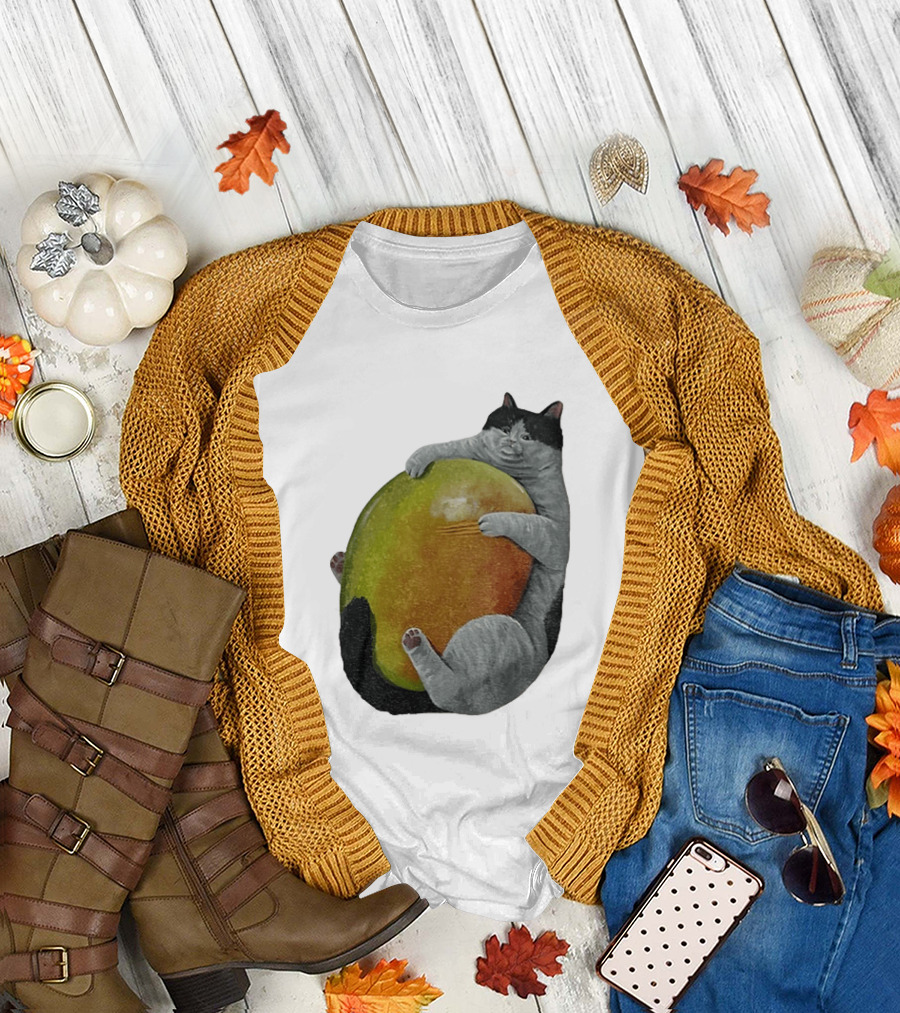 Cat Hugging Giant Mango Fruit T-Shirt
