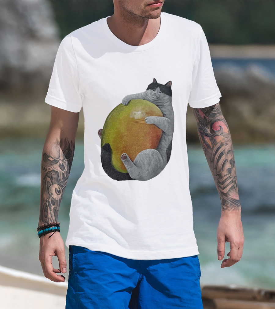 Cat Hugging Giant Mango Fruit T-Shirt
