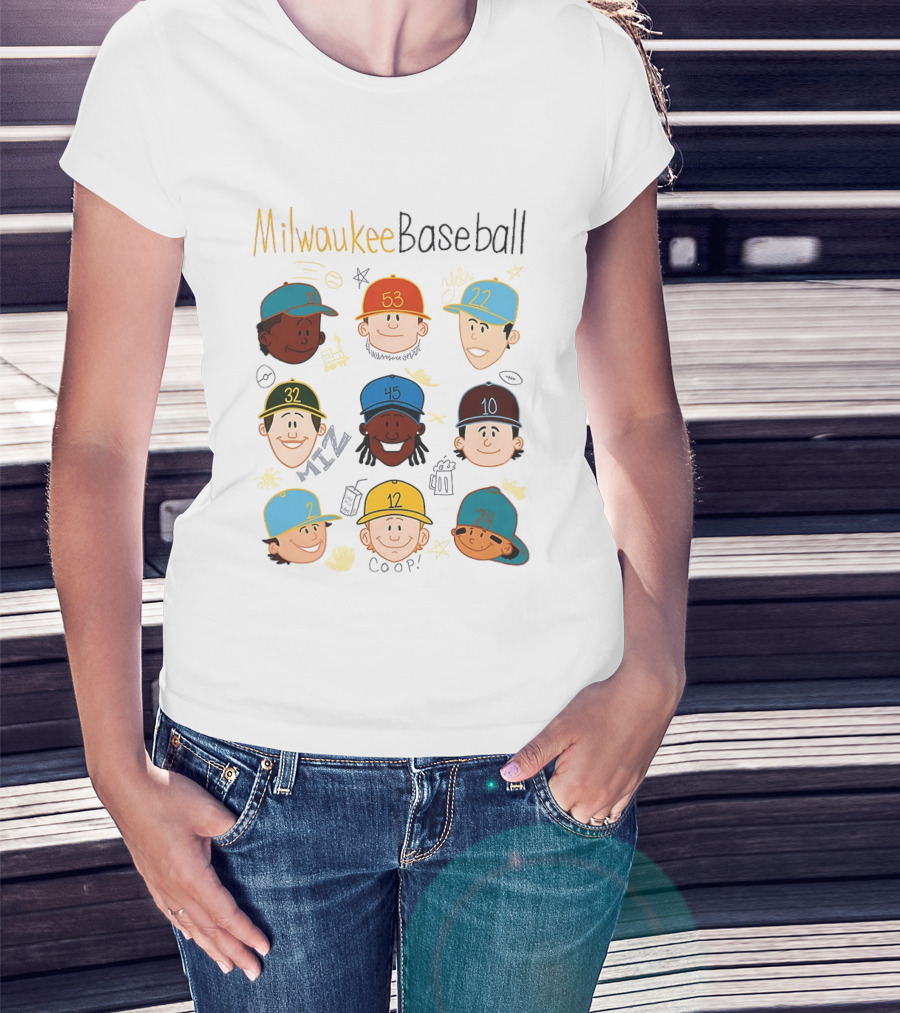 Milwaukee Baseball Players Cartoon Faces Yeli Coop Miz T-Shirt