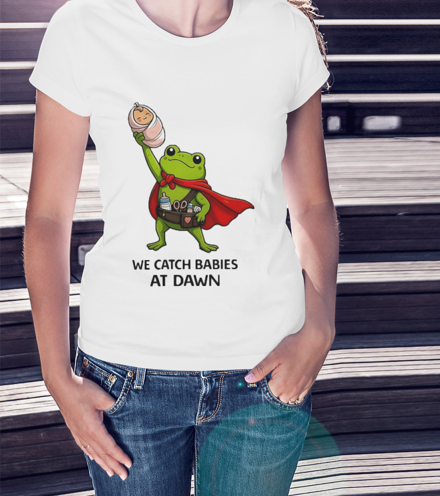 Frog Hero We Catch Babies At Dawn With Red Cape T-Shirt