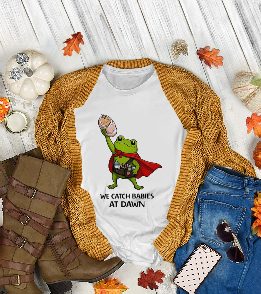 Frog Hero We Catch Babies At Dawn With Red Cape T-Shirt
