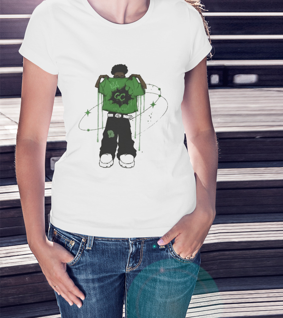 Gc Drip Cartoon Character Holding Green Clothing With Crown And Stars T-Shirt