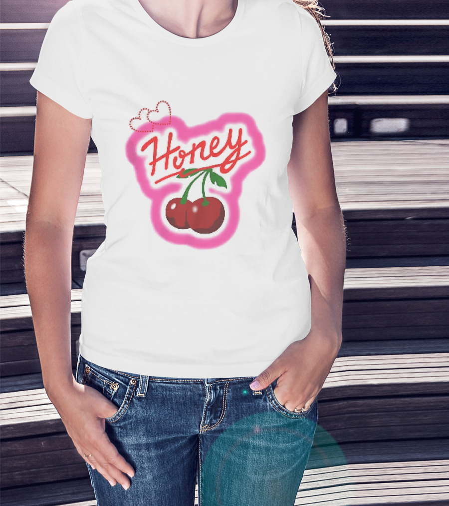 Honey Red Cherries Neon Heart T-Shirt