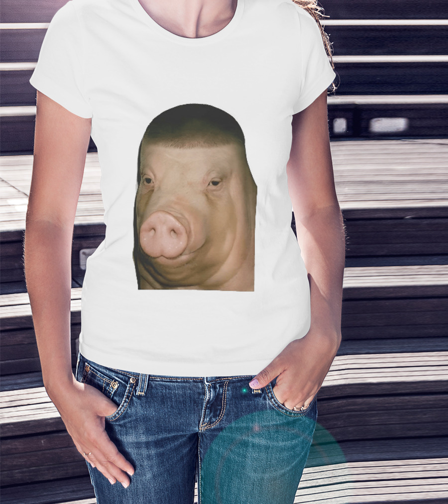 Photorealistic Close Up Pig Face Edgar Haircut Cutout T-Shirt