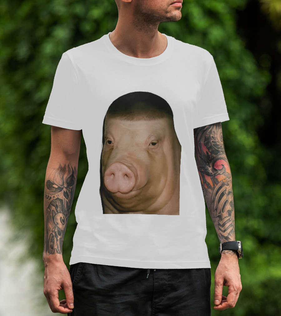 Photorealistic Close Up Pig Face Edgar Haircut Cutout T-Shirt
