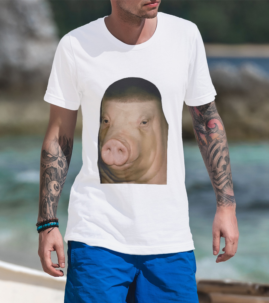 Photorealistic Close Up Pig Face Edgar Haircut Cutout T-Shirt