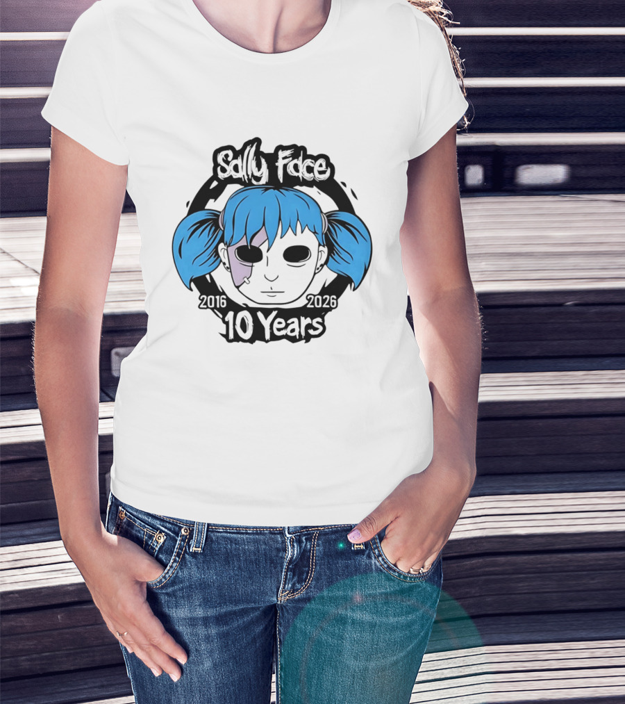 Sally Face 10 Years Anniversary 2016 2026 Blue Hair Mask Face T-Shirt