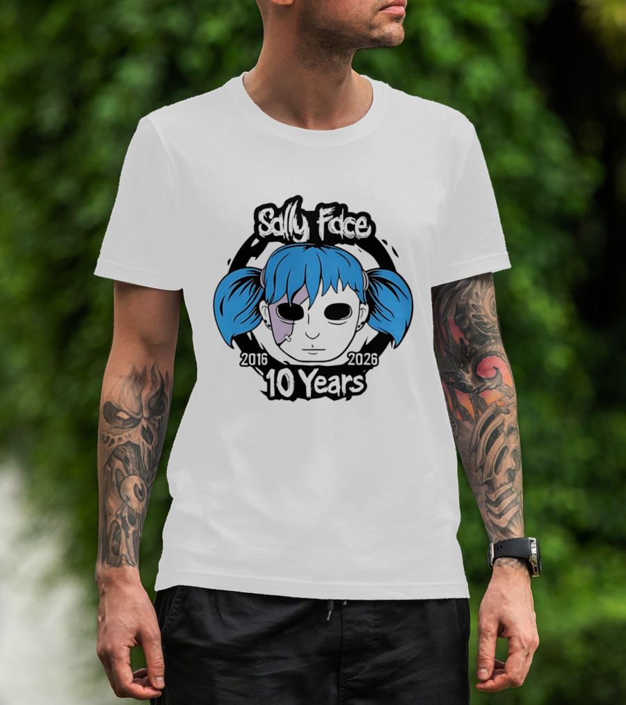 Sally Face 10 Years Anniversary 2016 2026 Blue Hair Mask Face T-Shirt