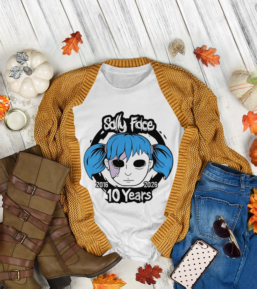 Sally Face 10 Years Anniversary 2016 2026 Blue Hair Mask Face T-Shirt