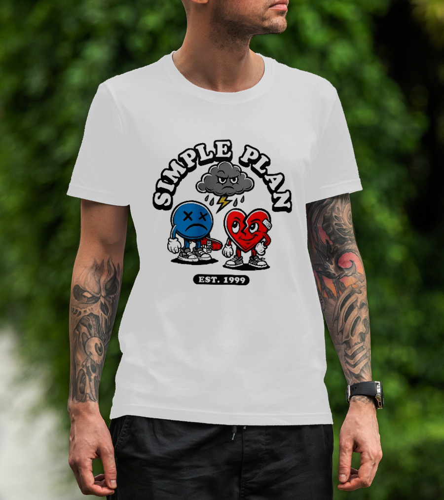 Simple Plan Est 1999 Sad Face Broken Heart Storm Cloud T-Shirt