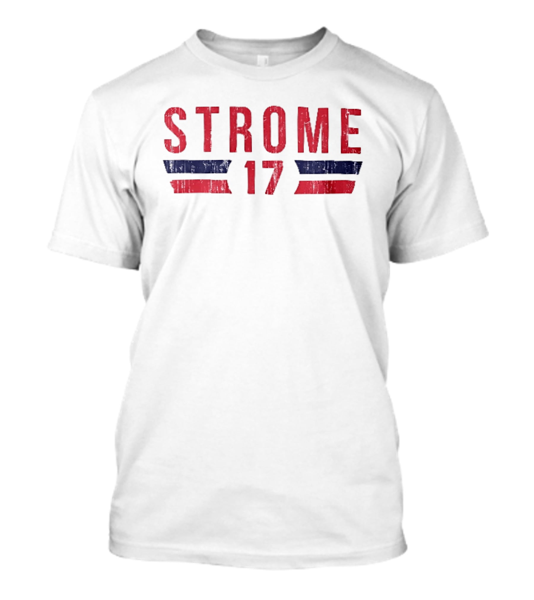 Strome 17 Red Navy Distressed Angled Bars Block Lettering T-Shirt