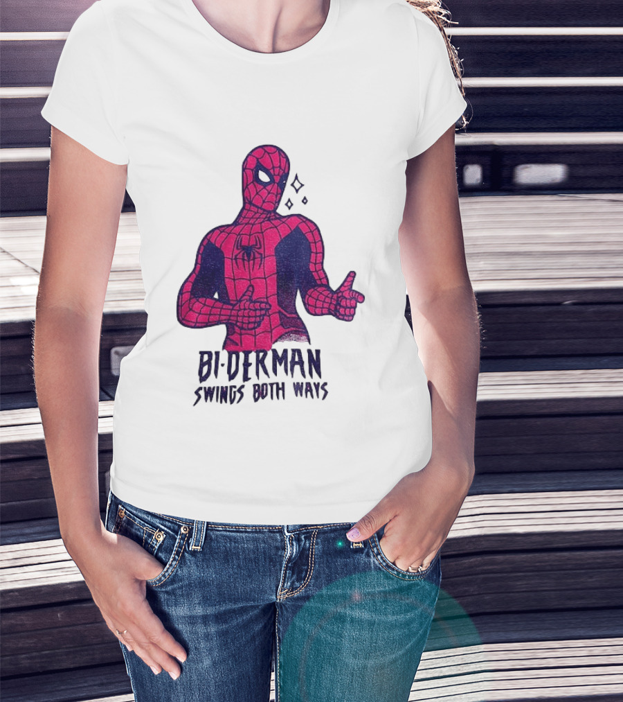 Bi Derman Swings Both Ways Superhero Spiderman T-Shirt
