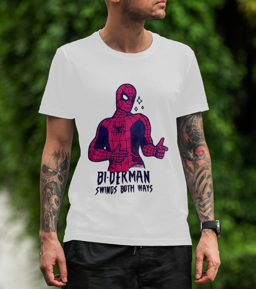 Bi Derman Swings Both Ways Superhero Spiderman T-Shirt